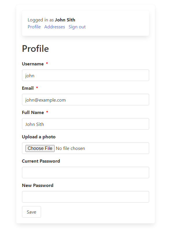 Profile form page